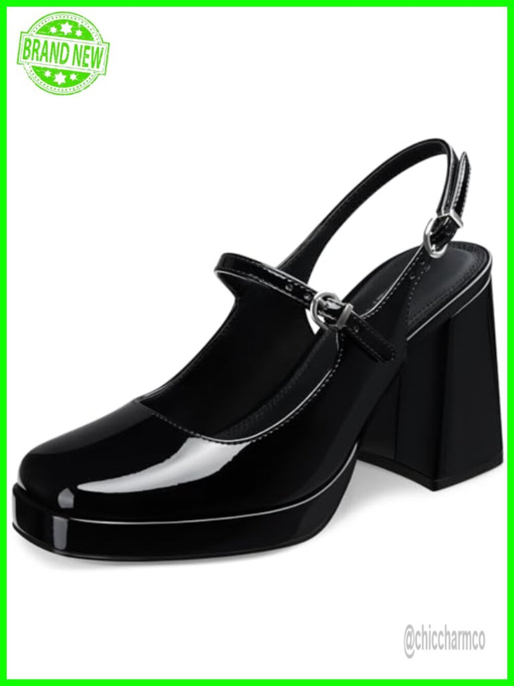 3.9 Inch Chunky Heels Closed Toe Slingback Pumps Comfortable Platform Heels